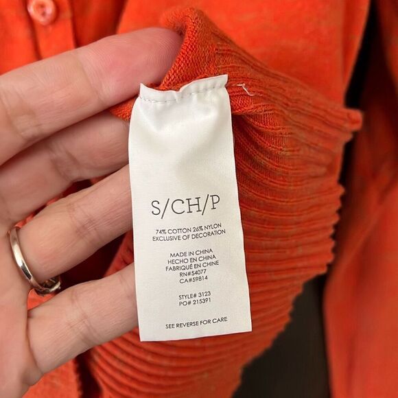 Cabi Orange Lace Cut Out Sleeve Button Up Cardigan Sweater Small #3123 - Picture 6 of 6